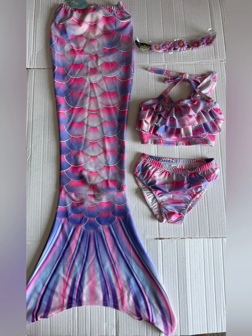 Mermaid Tail Dress Fishtail Top And Bottoms Size 110 -  5